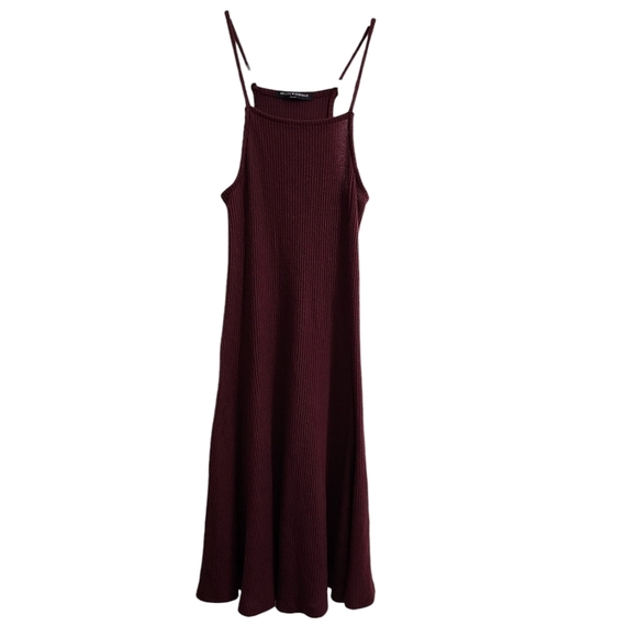 Brandy Melville Dress One Size OS Maroon Spaghetti Straps Slip Mini Ribbed Stre - Picture 1 of 7